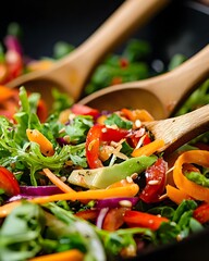 Bowl of salad with a variety of vegetables including carrots, peppers