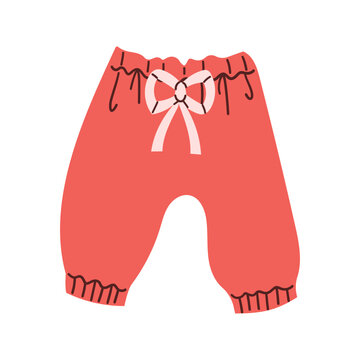 Cotton fabric pant for baby girls or boys. Fashion flat vector template . Red color Pant trousers collection basic apparel design mock up.