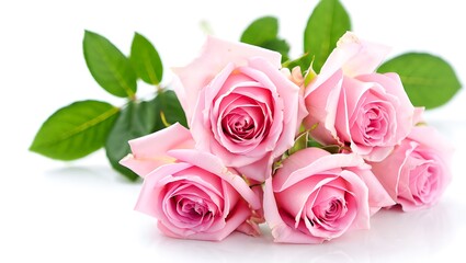 Obraz premium Delicate pink roses with green leaves flowers bouquet