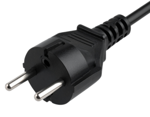 Modern electric plug with dual pins and cable, isolated on a transparent background