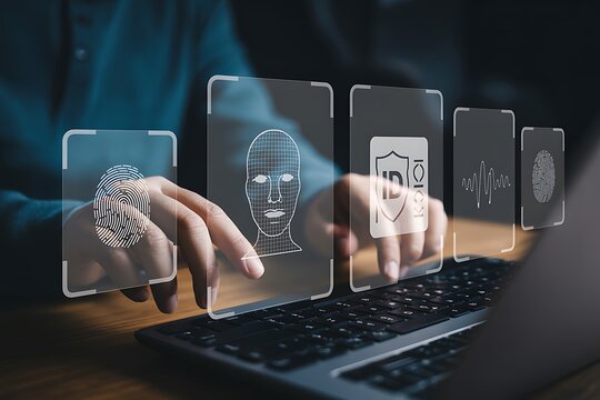 Biometric identification technology scanning fingerprints face voice and identity security