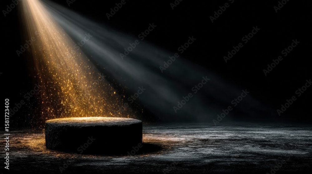 Poster spotlight on stage: dramatic beams of light illuminate a stage, creating a striking display of contr