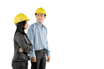 Two Engineers Looking at Each Other with Copy Space