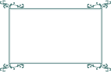 Elements of ornate vintage frames. Border green on white classic calligraphy swirls, floral motifs. Design print for greeting cards, wedding invitations, restaurant menu, royal certificates. Set 501
