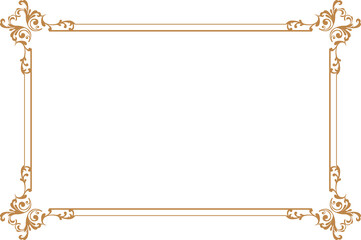 Elements of ornate vintage frames. Border gold on white classic calligraphy swirls, floral motifs. Design print for greeting cards, wedding invitations, restaurant menu, royal certificates. Set 509
