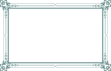 Elements of ornate vintage frames. Border green on white classic calligraphy swirls, floral motifs. Design print for greeting cards, wedding invitations, restaurant menu, royal certificates. Set 518
