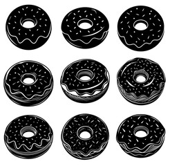 Donut with chocolate glaze silhouette set