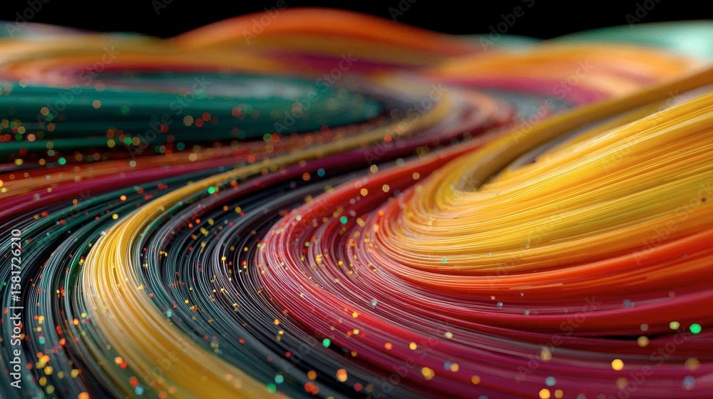 Poster colorful wavy strands: a mesmerizing close-up of vibrant, undulating strands of color, creating a dy