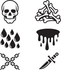 Skull bones drops dripping liquid crossed chains dagger vector