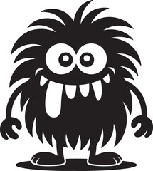 Fluffy monster with big eyes and tongue sticking out silhouette cartoon
