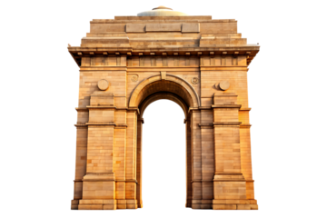 India Gate monument in New Delhi made of sandstone with an arched entryway isolated on a transparent background