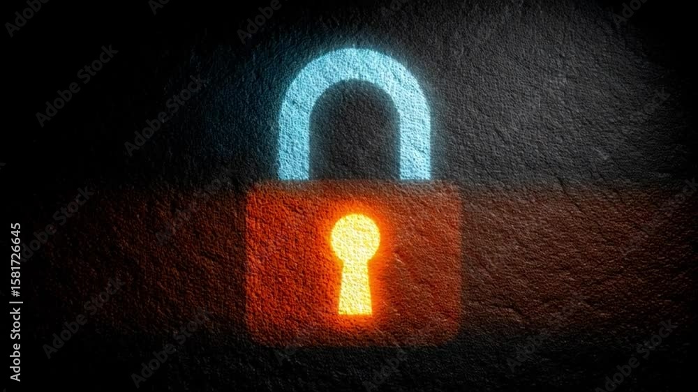 Poster a glowing padlock icon with a keyhole, symbolizing digital security, is displayed against a textured