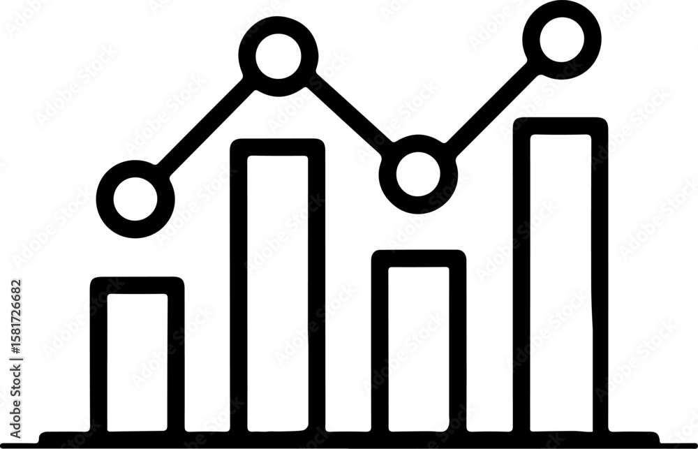 Poster simple black line drawing of a bar chart with a connecting line graph