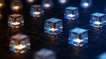 Transparent cubes with data visualizations on a dark background. - Powered by Adobe