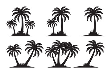 Coconut Palm Tree Silhouette Vector Set for Summer 