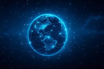 Digital Globe Displaying Global Connections in Dark Blue Background