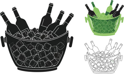 A collection of wine bottles in ice buckets in different representations