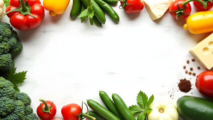 Top-Down View of Fresh Mediterranean Produce and Spices, Arranged Artfully with Ample Copy Space