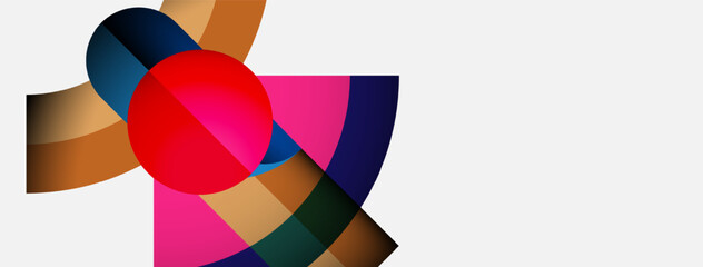 Obraz premium Abstract geometric shapes overlap. Vivid colors create dynamic composition. Modern design, clean lines, simple forms dominate image.