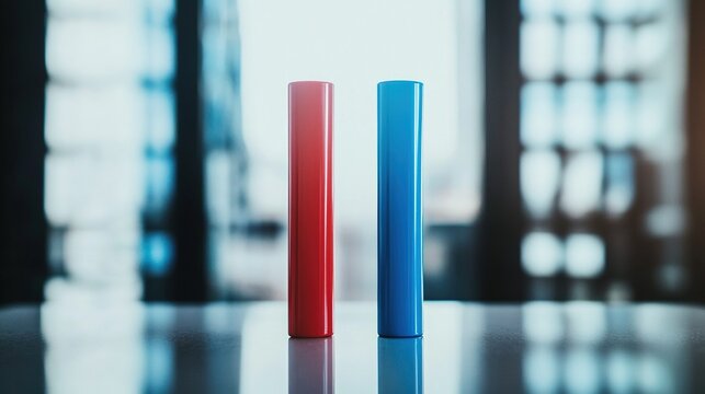 Close-up of red and blue bar chart representing political polling data, election results or voting statistics. Political analysis, democratic process and public opinion research concept.
