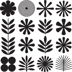Fototapeta premium Abstract floral and leaf silhouettes in black and white vector
