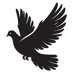 Three black dove silhouettes in flight, each with spread wings, depicted on a gray background