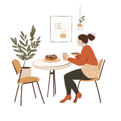 Fototapeta premium a girlsitting at cafe with pastry and latte