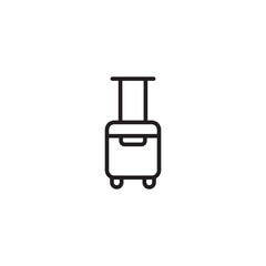 A sleek, minimalist line icon of a rolling suitcase with an extended handle, representing travel or luggage.