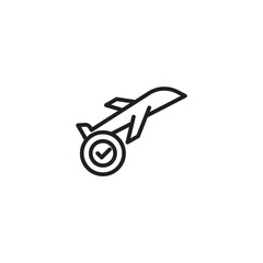 A line icon depicts an airplane taking off with a checkmark in a circle, symbolizing a confirmed or successful flight.