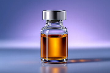 Medical Vial with Amber Liquid on Gradient Background for Pharmaceutical Use