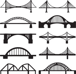 Obraz premium Various bridge silhouettes spanning different architectural styles suspension bridge
