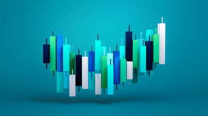 Obraz premium Candlestick Chart Pattern in Blue and Green for Finance and Investment