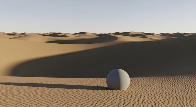 Minimalist Desert Landscape with ash Sphere