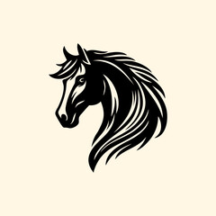Beautiful Black And White Horse Head Silhouette, horse head vector, isolated on white background, black and white, Basic simple Minimalist, Image for logo, design and tattoo.stallion horse, running