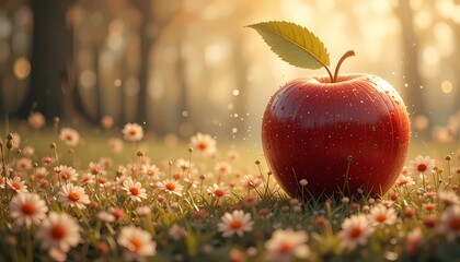 red apple on the grass
