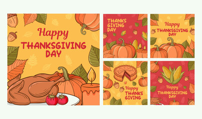Happy thanksgiving greeting card template set