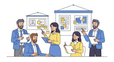 Business Team Meeting with Presentation Boards.