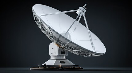 Large satellite dish antenna against a dark background.