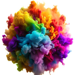 Obraz premium Vibrant rainbow ink cloud explosion abstract art with swirling colors and light effects isolated on a transparent background
