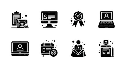 Collection of Black and White Business Icons.