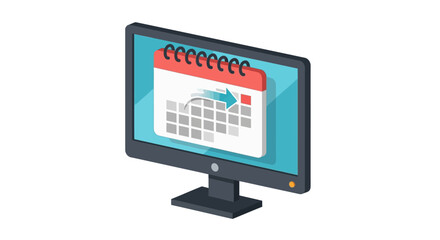 Isometric View of Computer Monitor with Calendar Icon.