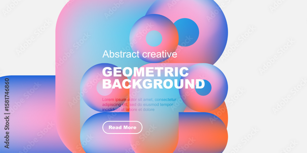 Poster vibrant abstract shapes overlap, creating colorful geometric background. text promotes further explo