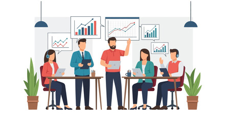 Business Team Meeting Discussing Growth Charts and Data.