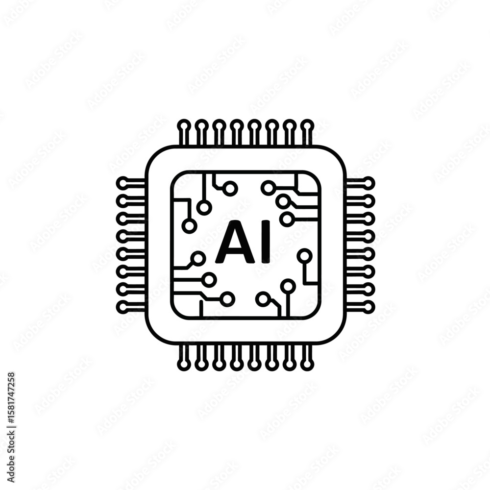 Fototapete a minimalist line drawing of a computer chip with the letters 