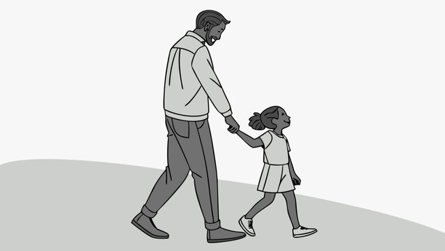 Father and Daughter Walking Hand-in-Hand — Silhouette for Parenting, Father's Day, and Outdoor Moments