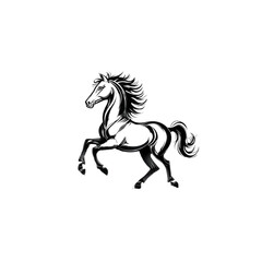 Black stallion prancing gracefully against a dark background, exuding an aura of power and elegance for sophisticated artistic designs.