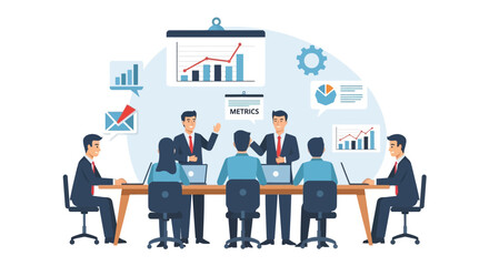 Business Team Meeting Discussing Data and Metrics.