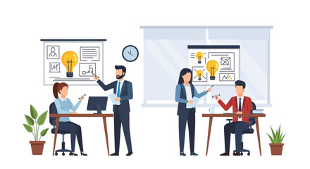 Fototapeta premium Business Team Presenting Ideas with Lightbulb Concepts.