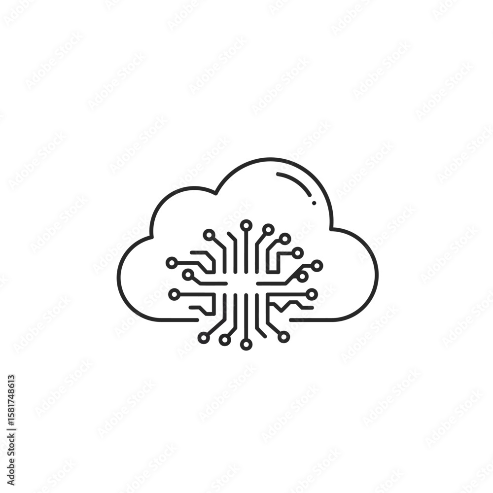 Poster cloud computing concept illustrated with a circuit board inside a cloud symbol.