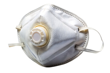 Naklejka premium White respirator mask with white and yellow valve and elastic straps isolated on a transparent background